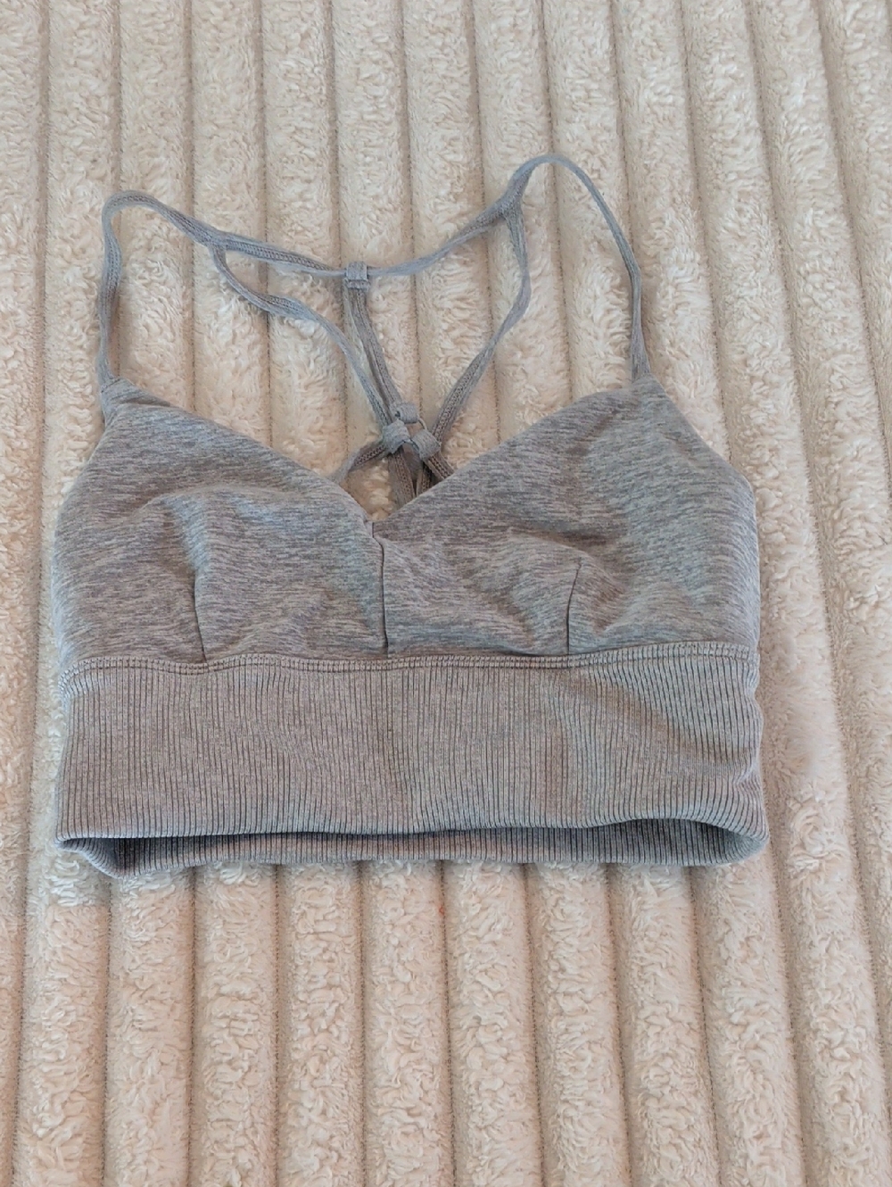 Alo Yoga Seamless Grey Ribbed Bralette with Strappy Back